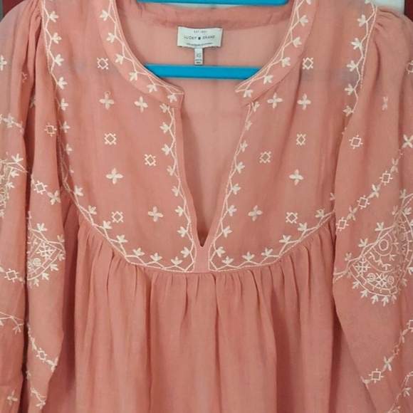 Lucky Brand Boho Embroidered Peasant Rose tunic  top Sz XS - Picture 5 of 9